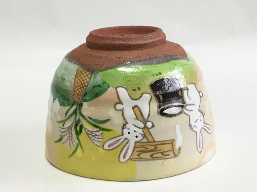抹茶碗 灰釉 お月見兎 水出宋絢化粧箱茶道具